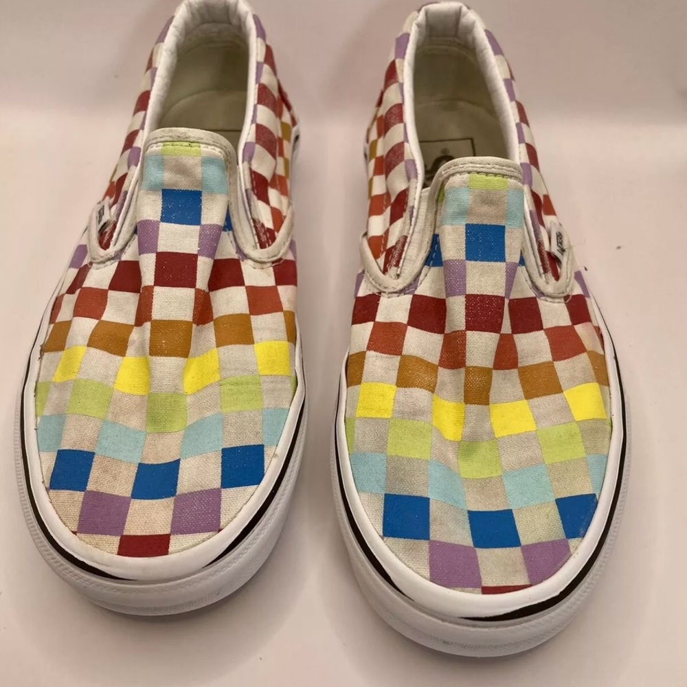 VANS Rainbow Checkerboard Slip On Shoes Sneakers Boat Shoes Siz…